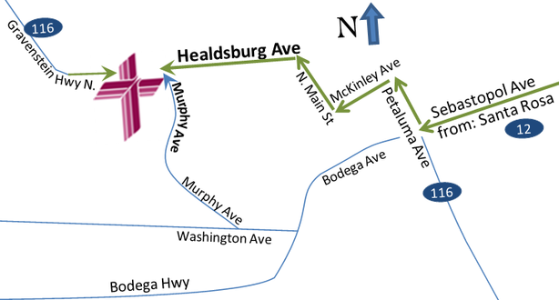 A simplified map of Sebastopol, to find Mt Olive